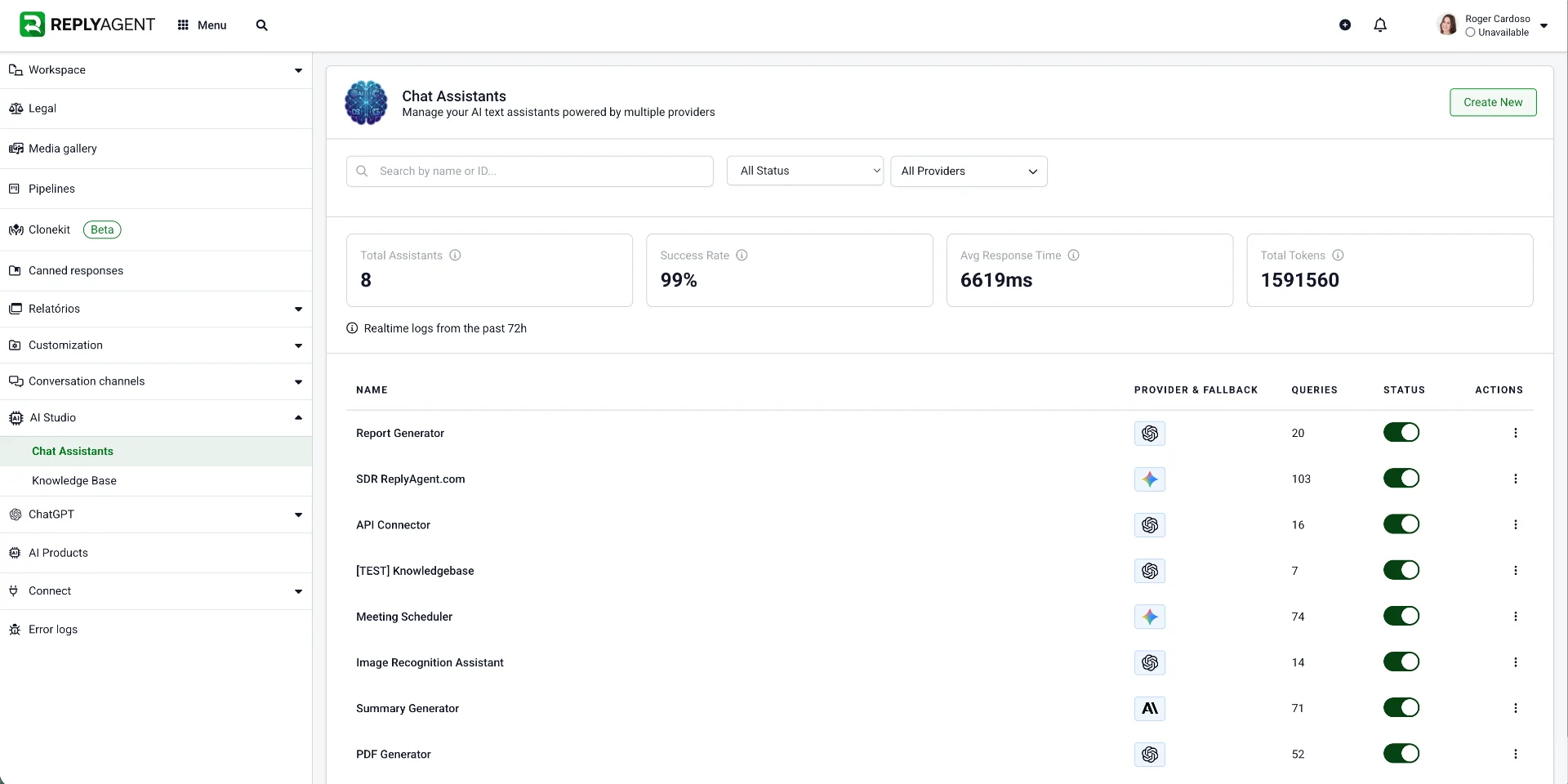 ReplyAgent AI Studio dashboard