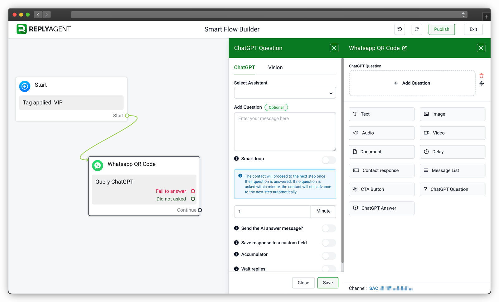 Smart Flows visual builder canvas with blocks and connections