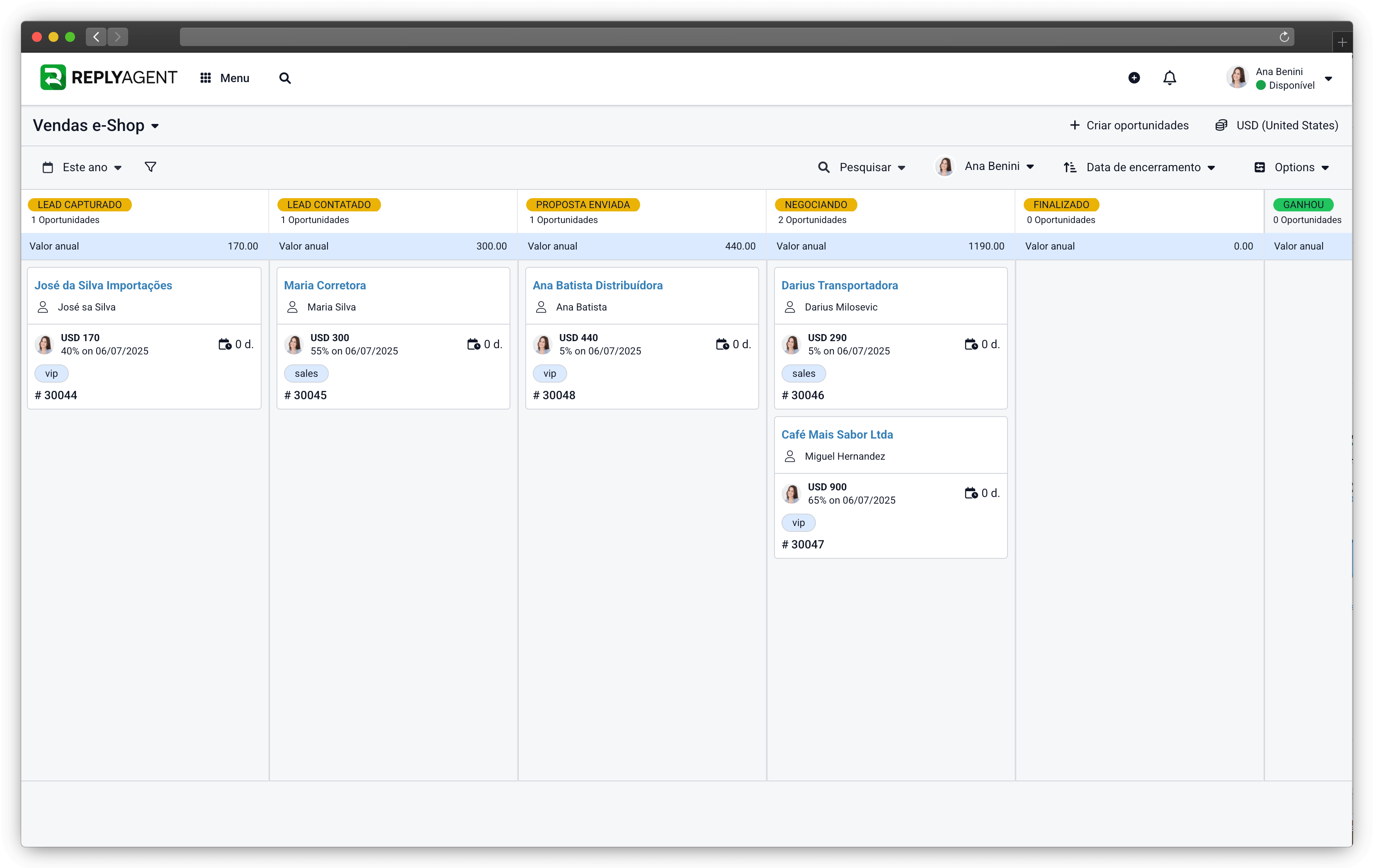 ReplyAgent CRM pipeline view