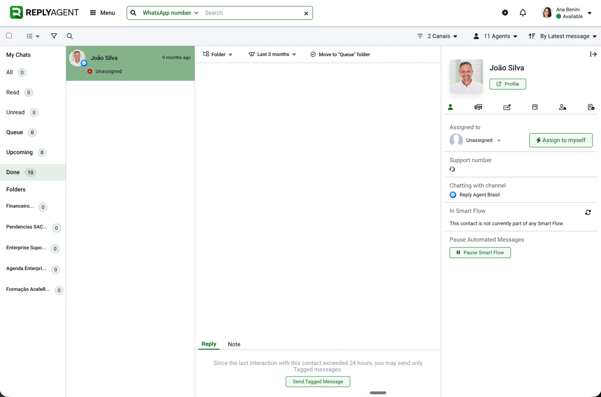Assistente de IA respondendo em uma conversa de SMS
