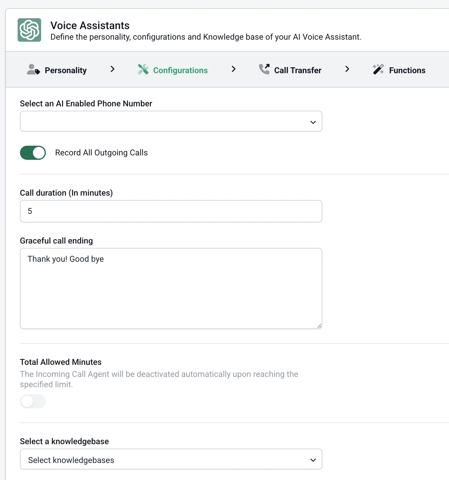 AI Studio dashboard configuring a realtime voice agent
