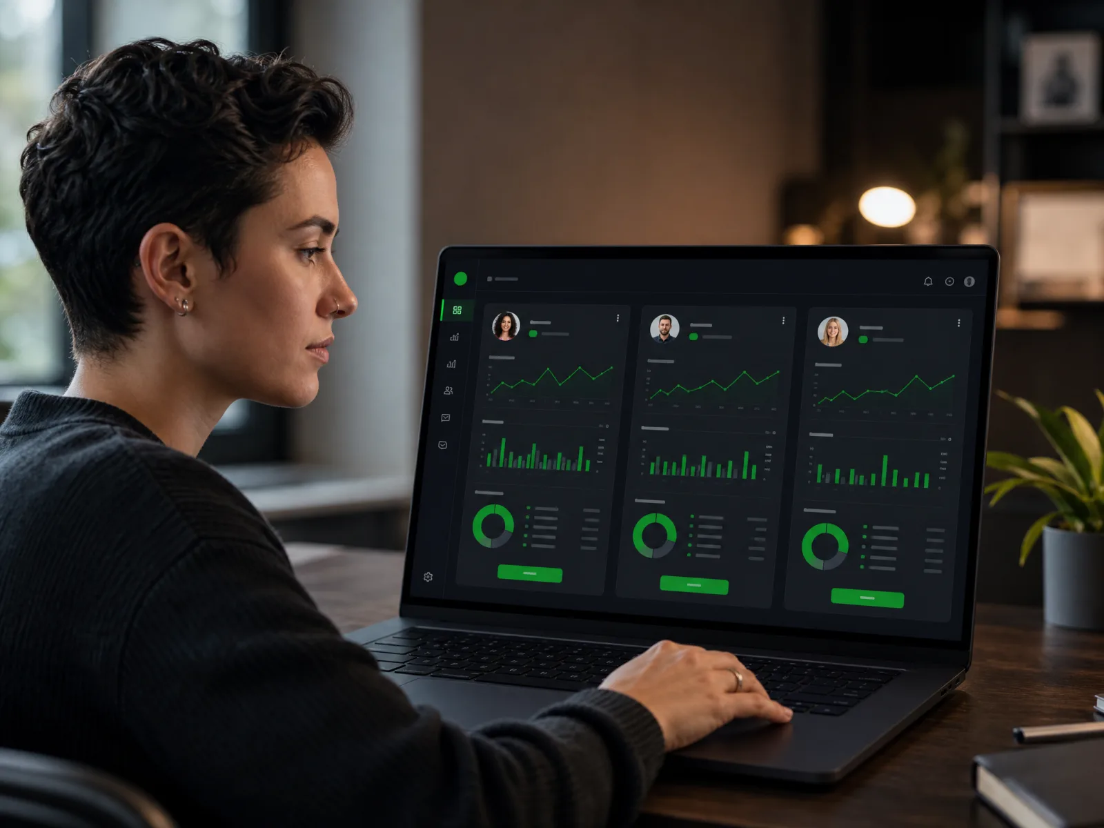 Ilustração ou foto de um operador de agência num laptop com dashboard multi-cliente visível. /images/agency-manager.svg serve de fallback.
